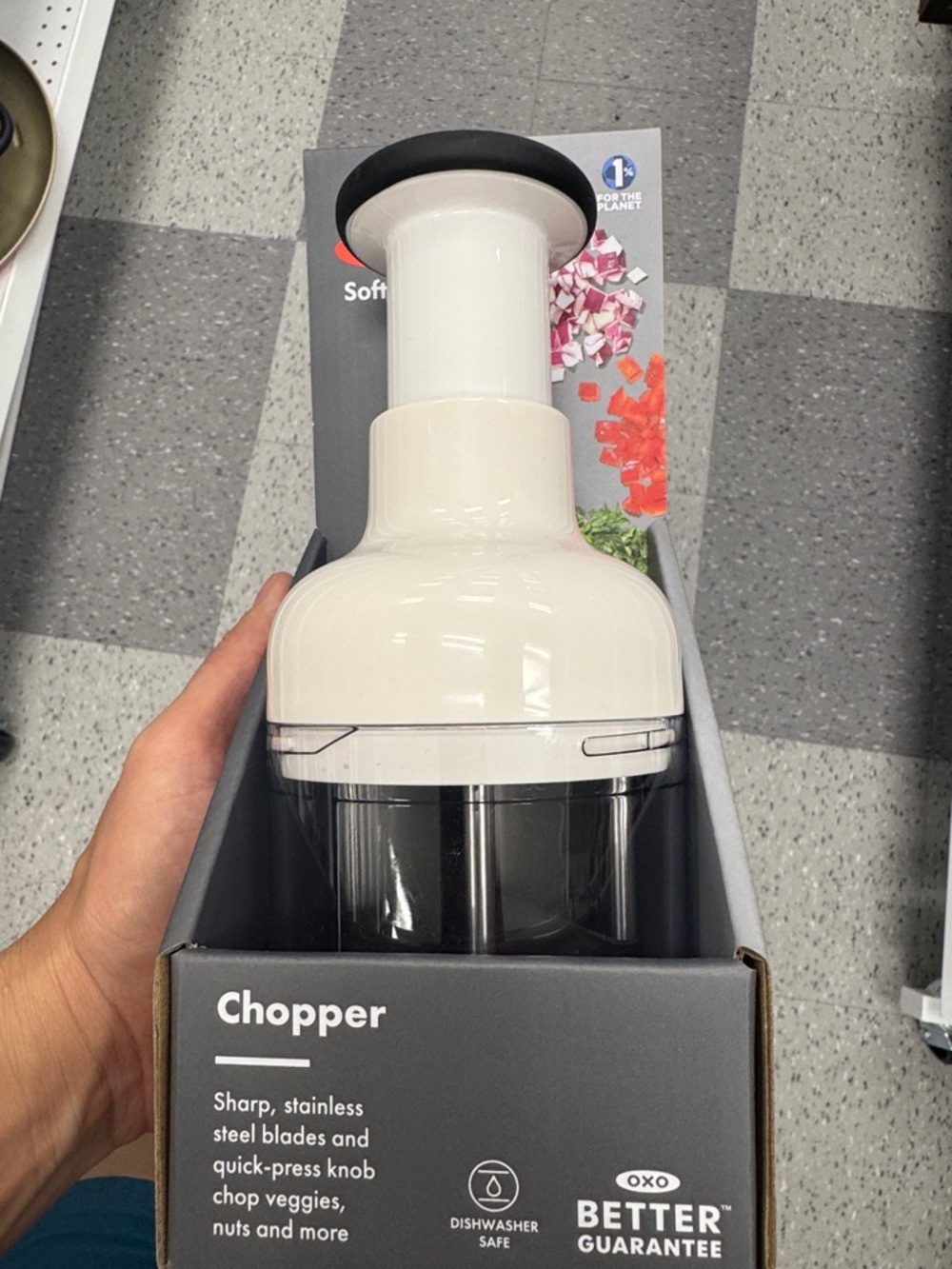 OXO Cream and Black Push-Top Food Chopper
